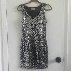 Cache Silver and Black Sequin Mini Dress